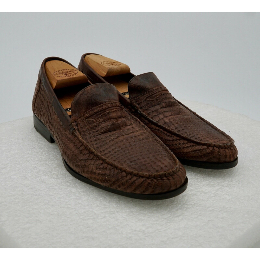 DONALD J PLINER "NORIN" MEN'S BROWN CROC EMBOSSED LEATHER LOAFERS SIZE 8 M